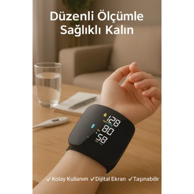 Dijital Bilekten Tansiyon Aleti – Otomatik Ölçüm, Renkli LCD Ekran, Taşınabilir ve Kolay Kullanım