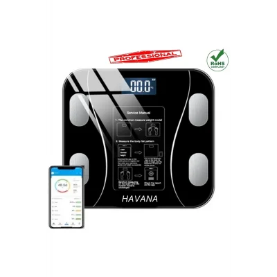 Dijital Tartı Baskül Yağ Su Kas Vücut Kitle Endeksi Kilo Ölçer Tartı Siyah Led Panel