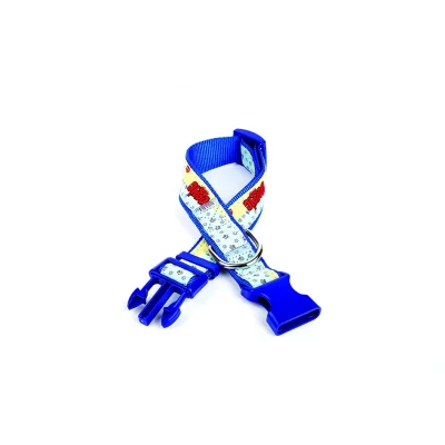 Doggie Desenli Süslü Dokuma Köpek Boyun Tasması 1,5 x 25-40 cm Mavi