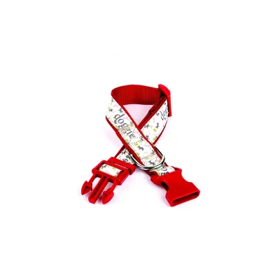 Doggie Köpek ve Pati Desenli Dokuma Köpek Boyun Tasması 3 cm x 36-60 cm Kırmızı