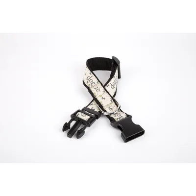 Doggie Köpek ve Pati Desenli Dokuma Köpek Boyun Tasması 3 cm x 36-60 cm Siyah