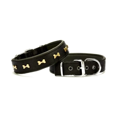 Doggie Softlu Metal Kemik Desenli Köpek Tasma 3 cm x 65 cm Siyah