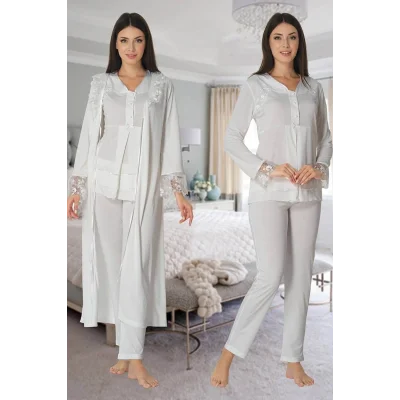 Effortt 2424 Uzun Dantel Sabahlıklı Lohusa Pijama