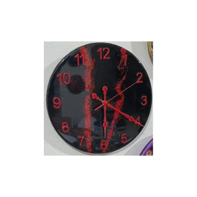 Epoksi Duvar Saati 33 cm - Studiolevib Daire Şekil Handmade Sessiz Pilli Özel Dizayn