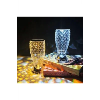 Genel Ürün Balık Süzgeç Model USB Şarjlı Dokunmatik Kumandalı 16 Farklı Işık Modlu Masa Üstü Kristal Ak