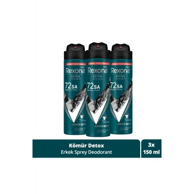 Kol Saati Kömür Detox 72 Saat Kesintisiz Üstün Koruma 150 ml  Erkek Sprey Deodorant 3 Adet EMG1000315