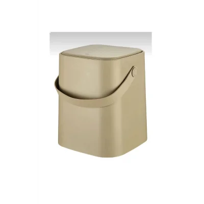Genel Ürün 8 Lt Click Kapaklı Tutma Saplı Iç Kovalı Tezgah Üst Mutfak Çöp Kovası - Latte (büyük Boy)