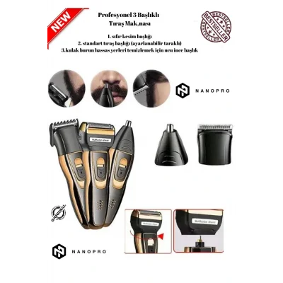 Genel Ürün 3 Başlıklı Şarjlı Saç Sakal Burun Kılı Alma Tıraş Makinası Profesyonelleri Tercihi Yeni Nesil 2023