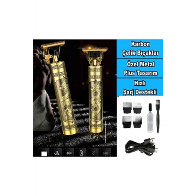 Genel Ürün Vıntage T9 Şarjlı Şık Tasarımlı Metal Gövdeli Altın Kol Bacak Yanak Vucüt Saç Sakal Kesme Makinesi