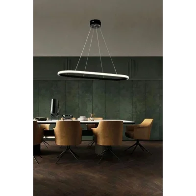 Genel Ürün Siyah Elips Tekli Led Avize Beyaz Işık Yemek Masası