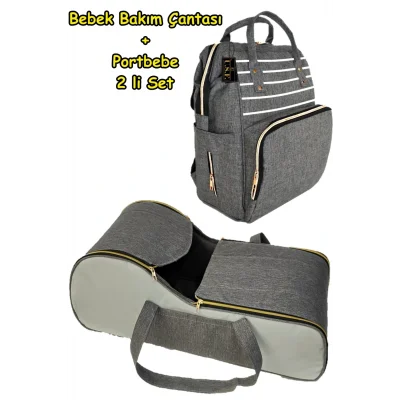 Genel Ürün Portbebe Ana Kucağı Puset Bebek Taşıma Anne Bebek Bakım Sırt Çantası 2 Li Set