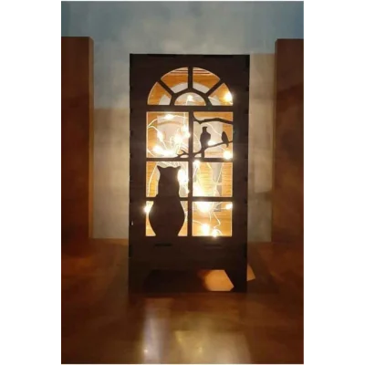 Lamba Masa Lambası Lazer Kesim Mini Özel Tasarım Ahşap Abajur Masa Süsü