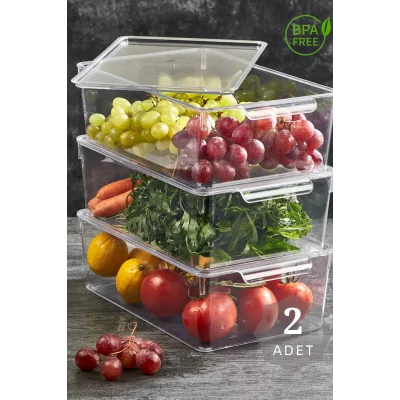 Genel Ürün Plastik Quick Buzdolabı İçi Kapaklı Düzenleyici Organizer 2 Adet XL Saklama Düzenleme Organizer 20