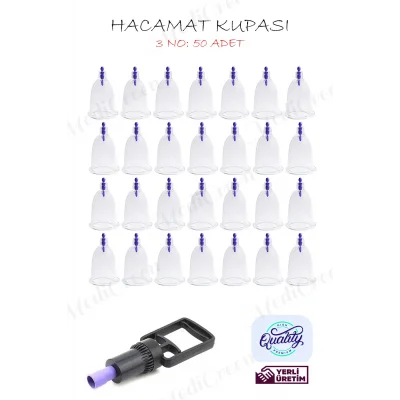Hacamat Seti 50 Adet 3 Numara HACAMAX PRO Hacamat & Masaj Kupası 1 Adet Pompa Hediyeli