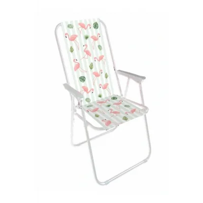 Genel Ürün Tek Kişilik 1050 Plaj Sandalyesi - Flamıngo Tekli Beyaz Katlanabilir