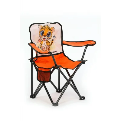 Genel Ürün Tek Kişilik Çocuk Katlanır Kamp Sandalyesi Kaplan 1 Adet Turuncu Tekli Şık Metal Çocuk Kamp Sandaly