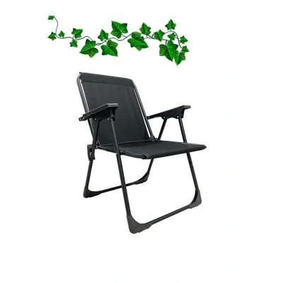 Genel Ürün Siyah Katlanır Plastik Kollu Lüks Kamp Sandalyesi Katlanabilir Plastik Tekli Tek Kişilik