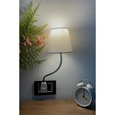 Lamba Beyaz Soket Gece Lambası Esnek Kollu Dekoratif Priz Lambası Başucu Ve Okuma Abajuru Okuma Lambası