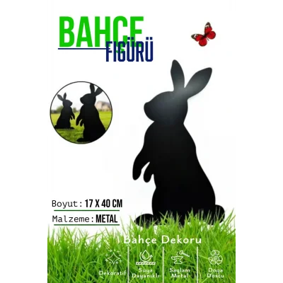 Oyuncak Dekoratif Metal Bahçe Süsü - Bahçe Dekorasyonu Dekor Tavşan - Saksı Üstüne Heykel Figürü