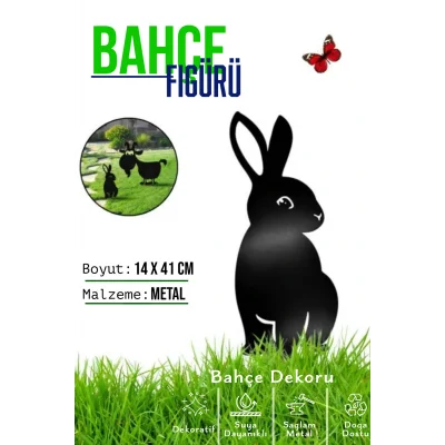 Oyuncak Dekoratif Metal Bahçe Süsü - Bahçe Dekorasyonu Dekor Tavşan - Saksı Üstüne Heykel Figürü