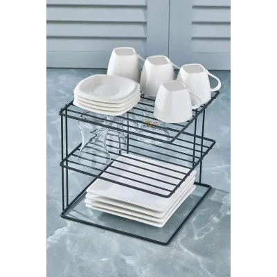 Dolap Düzenleyici Dolap İçi Tabak Düzenleyici 3 Katlı Tabaklık Raf SİYAH - 1 - Metal - Mutfak - 20 x 20 - Siyah
