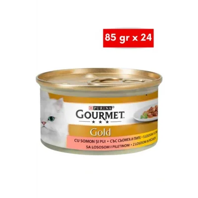 Genel Ürün Gold Parça Etli Soslu Somonlu Tavuklu Kedi Konservesi 85 gr X 24 Adet