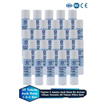 Genel Ürün Açık Kasa Su Arıtma Cihazı Uyumlu 3 Aşama 25 Takım Toptan Filtre Seti