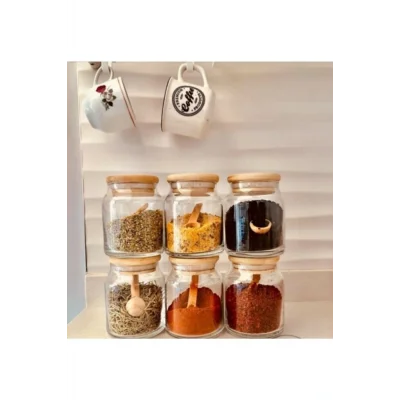 Genel Ürün Ahşap Kapaklı 300 ml 6 Adet Kavanoz Vakumlu Kapak Çok Amaçlı Kavanoz