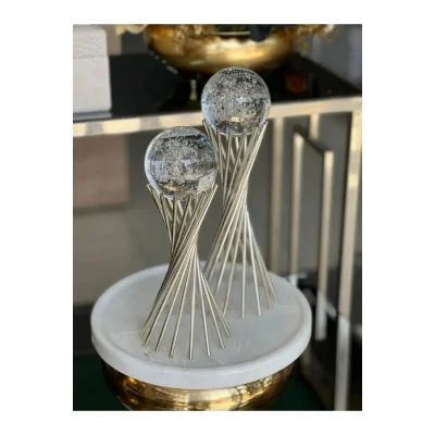 Biblo Dekoratif 2li Set Hava Kabarcıklı Çapraz Ayaklı Küre Süs Eşya Biblo/Ev-Ofis Dekoru/Hediyelik Biblo