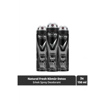 Genel Ürün Men Erkek Sprey Deodorant Natural Fresh Kömür Detox 150 ml x3 Adet