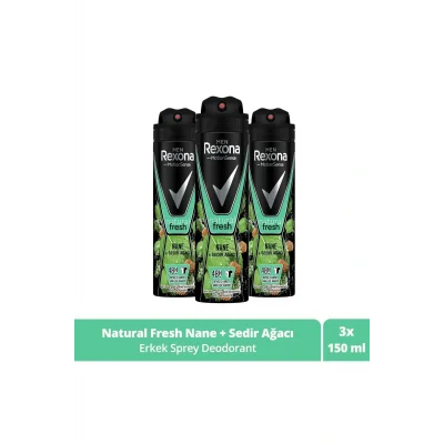 Genel Ürün Men Erkek Sprey Deodorant Natural Fresh Nane ve Sedir Ağacı 150 ml x3 Adet