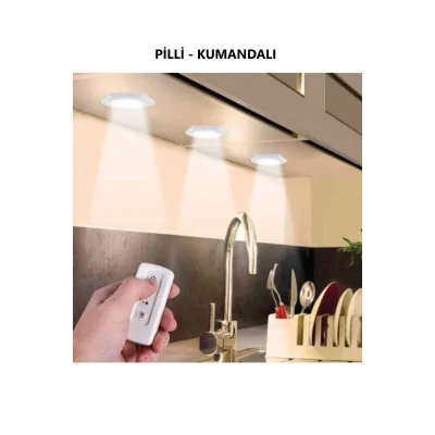 Genel Ürün Kablosuz Yapışkanlı Kumandalı Mutfak Tezgah Altı Banyo Dolabı 3Lü Kumandalı Ve Pilli Led Işık