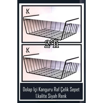 Dolap Düzenleyici 1.kalte 2li Dolap içi Kanguru Raf Çelik Sepet Askılı Raf Siyah