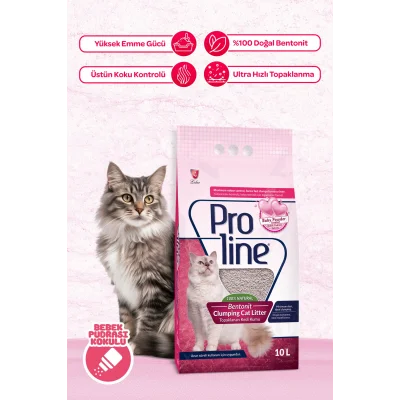 Genel Ürün Proline Bebek Pudralı Topaklanan Bentonit Kedi Kumu Kalın 10 Lt