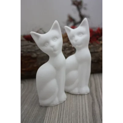 Biblo 2 Li Dekoratif Taş Tozu Kedi Biblo 14 Cm