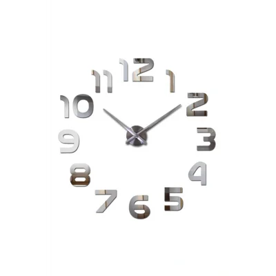 Kol Saati Modern 3d Duvar Saati Latin Rakamlar Büyük Boy 80 x 80 Gümüş