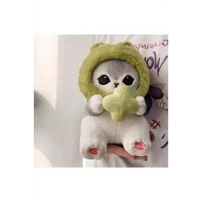 Genel Ürün Kurbağa Kolstümlü Kedi 35cm Mofusand Cat Kedicik Peluş Sanrio Kawaii Hello