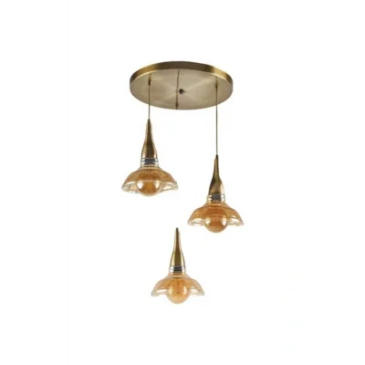 Genel Ürün Retro Eskitme 40 cm Çaplı 3lü Bal Camlı Sarkıt