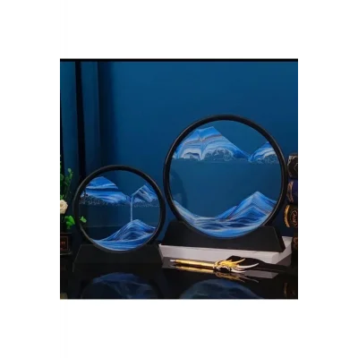 Kol Saati Hareketli Kum Sanat Yuvarlak Cam 3d Kum Saati Derin Deniz Kum Manzarası-mavi Glrshop
