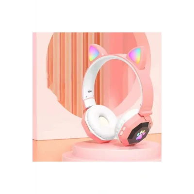 Genel Ürün Rgb Vilya Kedi Kulağı Detaylı Bluetooth Kablosuz Kulaklık Çocuk Oyuncu Fm Radyo Hafıza Kar