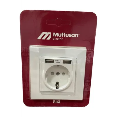 Genel Ürün Rita İkili USB Şarjlı Topraklı Priz Beyaz