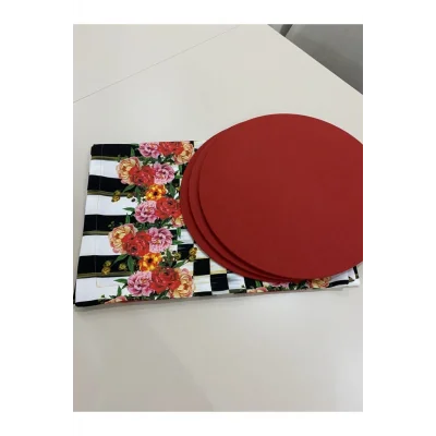 Genel Ürün Çiçek Desenli Runner + 6 Lı Supla Set