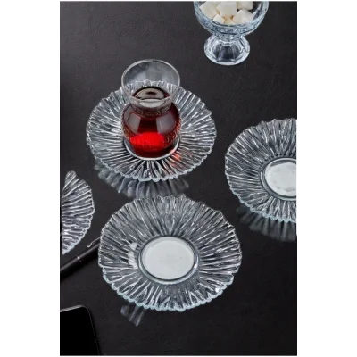 Genel Ürün 6 Lı Boncuk Çay Tabağı Yeni Trend Kristal Özel Tasarım Cam Bardak Altlığı