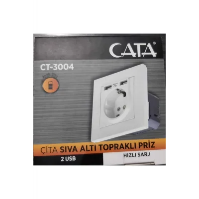 Genel Ürün Ct-3004 Çift Usbli Sıva Altı Topraklı Priz Hızlı Şarj Çocuk Koruma