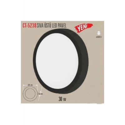 Genel Ürün 30 Watt Sıva Üstü Yuvarlak Panel Led Armatür Ct-5238 Alüminyum Siyah Kasa Beyaz Işık