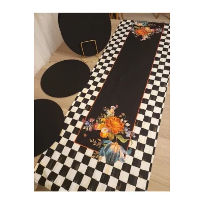 Genel Ürün Amerikan&servis Kalp Desen Kirmizi Baski Runner 6 Li Mdf Siyah Supla