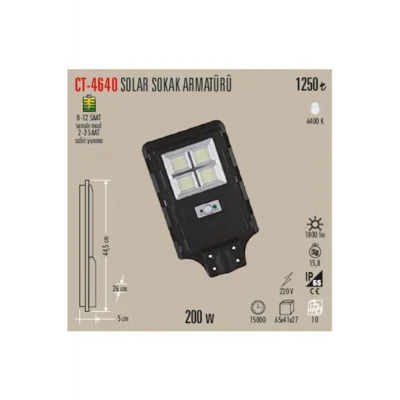 Genel Ürün 100w Ct-4640 Solar Sokak Armatür Beyaz Işık