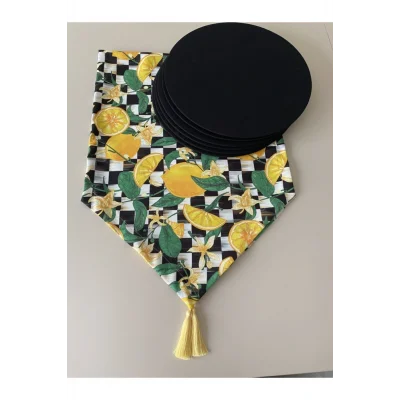 Genel Ürün Limon Desenli Runner Ve 2li Supla Seti