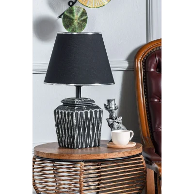 Genel Ürün Modern Becker Handmade Seramik Abajur Siyah Gümüş Srmk-53 Seramik Siyah 1 E27