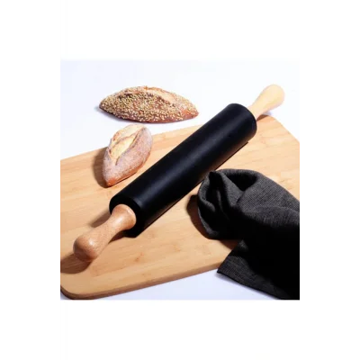 Genel Ürün Bambu Saplı Siyah Silikon Döner Merdane 43 Cm